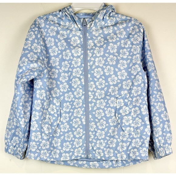 MNG By Mango Girls Jacket Lightweight Windbreaker Sz 8 Hooded Blue Floral - Picture 2 of 9